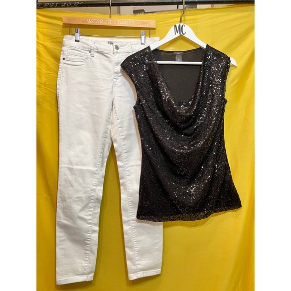 Ann Taylor Short Cap Sleeved Cowl Neck Small Sequined Dress Shirt - Picture 9 of 11